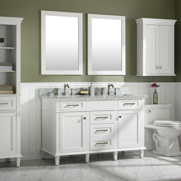 Legion Furniture 54" White Finish Double Sink Vanity Cabinet with Carrara White Top - WLF2254-W