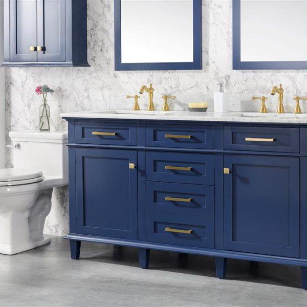 Legion Furniture 60" Blue Finish Double Sink Vanity Cabinet with Carrara White Top - WLF2260D-B