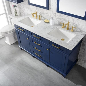 Legion Furniture 60" Blue Finish Double Sink Vanity Cabinet with Carrara White Top - WLF2260D-B