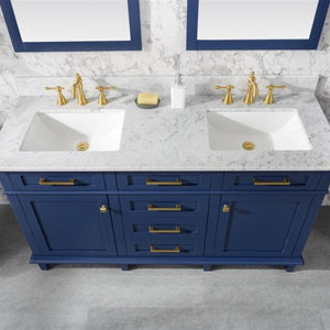 Legion Furniture 60" Blue Finish Double Sink Vanity Cabinet with Carrara White Top - WLF2260D-B