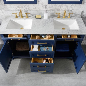 Legion Furniture 60" Blue Finish Double Sink Vanity Cabinet with Carrara White Top - WLF2260D-B