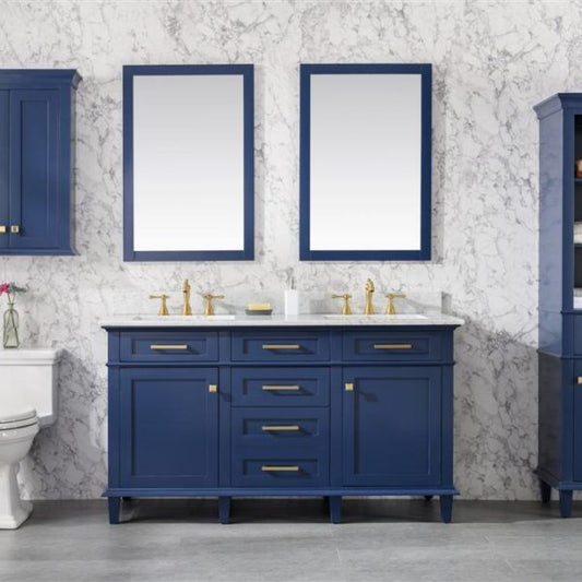 Legion Furniture 60" Blue Finish Double Sink Vanity Cabinet with Carrara White Top - WLF2260D-B