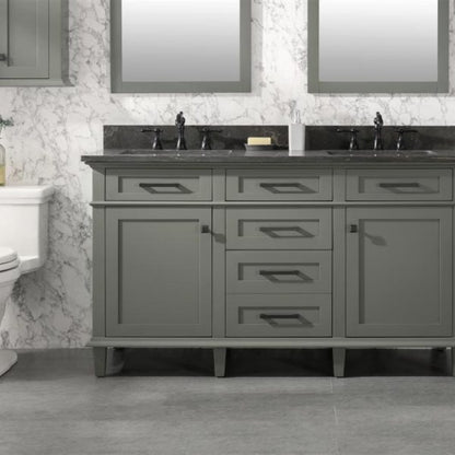 Legion Furniture 60" Pewter Green Finish Double Sink Vanity Cabinet with Blue Lime Stone Top - WLF2260D-PG