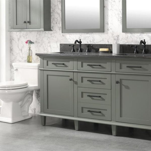 Legion Furniture 60" Pewter Green Finish Double Sink Vanity Cabinet with Blue Lime Stone Top - WLF2260D-PG