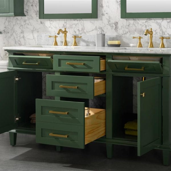 Legion Furniture 60" Vogue Green Finish Double Sink Vanity Cabinet with Carrara White Top - WLF2260D-VG