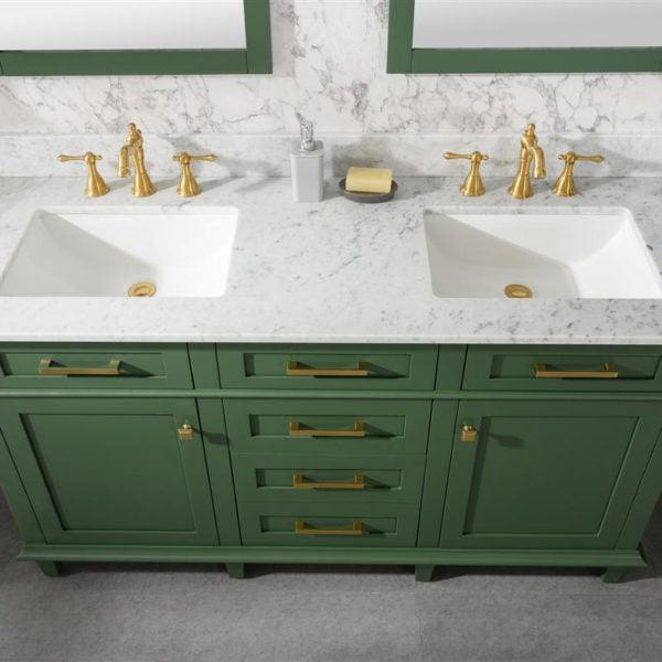 Legion Furniture 60" Vogue Green Finish Double Sink Vanity Cabinet with Carrara White Top - WLF2260D-VG