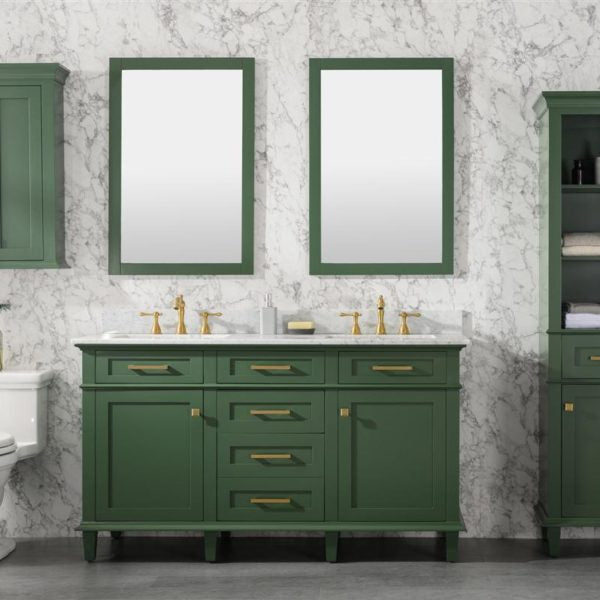 Legion Furniture 60" Vogue Green Finish Double Sink Vanity Cabinet with Carrara White Top - WLF2260D-VG