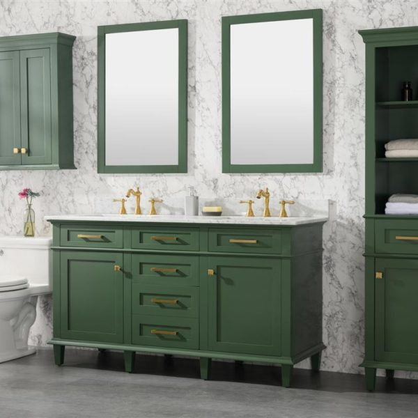 Legion Furniture 60" Vogue Green Finish Double Sink Vanity Cabinet with Carrara White Top - WLF2260D-VG