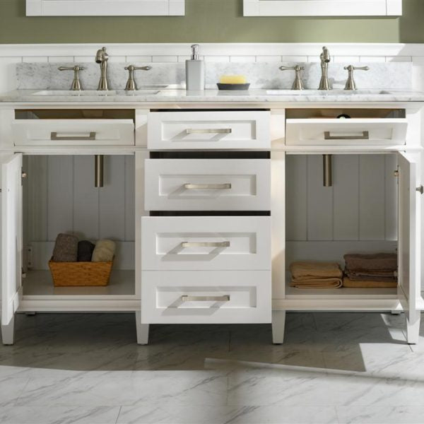 Legion Furniture 60" White Finish Double Sink Vanity Cabinet with Carrara White Top - WLF2260D-W