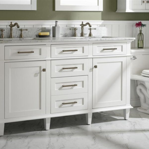 Legion Furniture 60" White Finish Double Sink Vanity Cabinet with Carrara White Top - WLF2260D-W