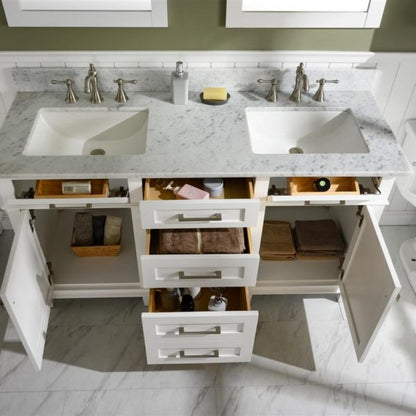 Legion Furniture 60" White Finish Double Sink Vanity Cabinet with Carrara White Top - WLF2260D-W