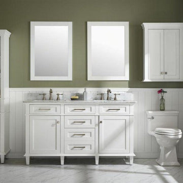 Legion Furniture 60" White Finish Double Sink Vanity Cabinet with Carrara White Top - WLF2260D-W