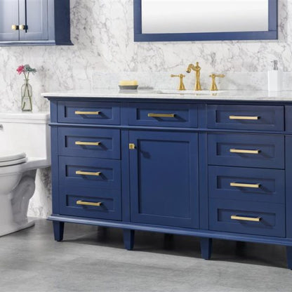 Legion Furniture 60" Blue Finish Single Sink Vanity Cabinet with Carrara White Top - WLF2260S-B