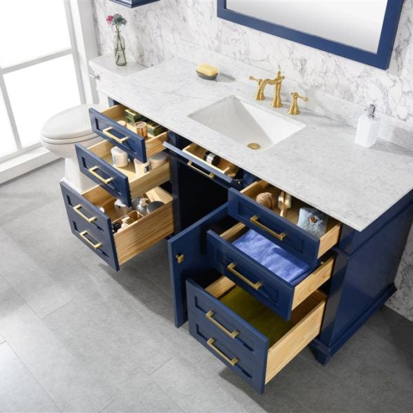 Legion Furniture 60" Blue Finish Single Sink Vanity Cabinet with Carrara White Top - WLF2260S-B