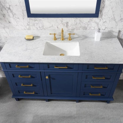 Legion Furniture 60" Blue Finish Single Sink Vanity Cabinet with Carrara White Top - WLF2260S-B