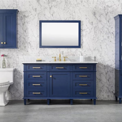 Legion Furniture 60" Blue Finish Single Sink Vanity Cabinet with Carrara White Top - WLF2260S-B