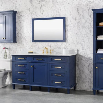 Legion Furniture 60" Blue Finish Single Sink Vanity Cabinet with Carrara White Top - WLF2260S-B