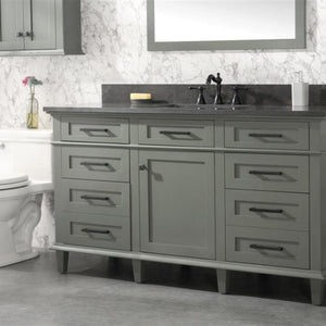 60" Pewter Green Finish Single Sink Vanity Cabinet with Blue Lime Stone Top - WLF2260S-PG