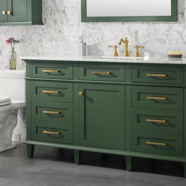 60" Vogue Green Finish Single Sink Vanity Cabinet with Carrara White Top - WLF2260S-VG