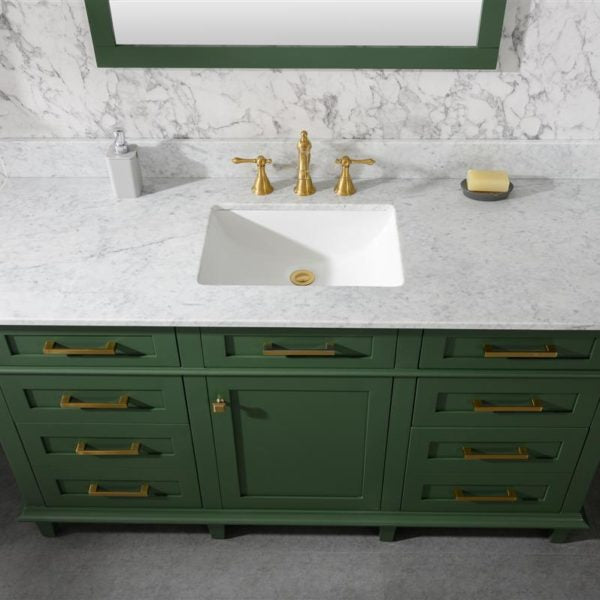 60" Vogue Green Finish Single Sink Vanity Cabinet with Carrara White Top - WLF2260S-VG