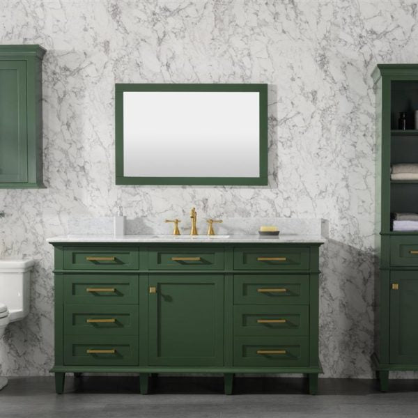 60" Vogue Green Finish Single Sink Vanity Cabinet with Carrara White Top - WLF2260S-VG