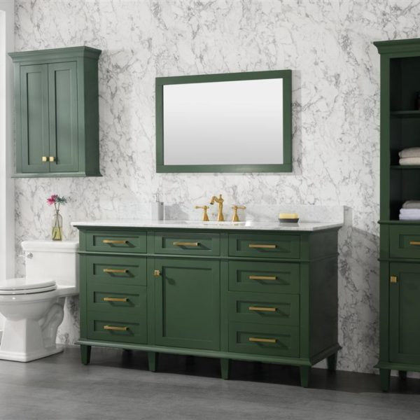 60" Vogue Green Finish Single Sink Vanity Cabinet with Carrara White Top - WLF2260S-VG