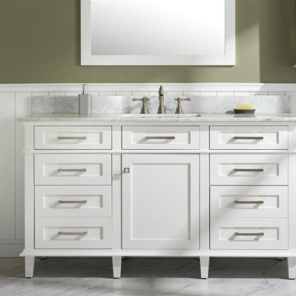 60" White Finish Single Sink Vanity Cabinet with Carrara White Top - WLF2260S-W