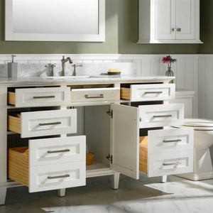 60" White Finish Single Sink Vanity Cabinet with Carrara White Top - WLF2260S-W