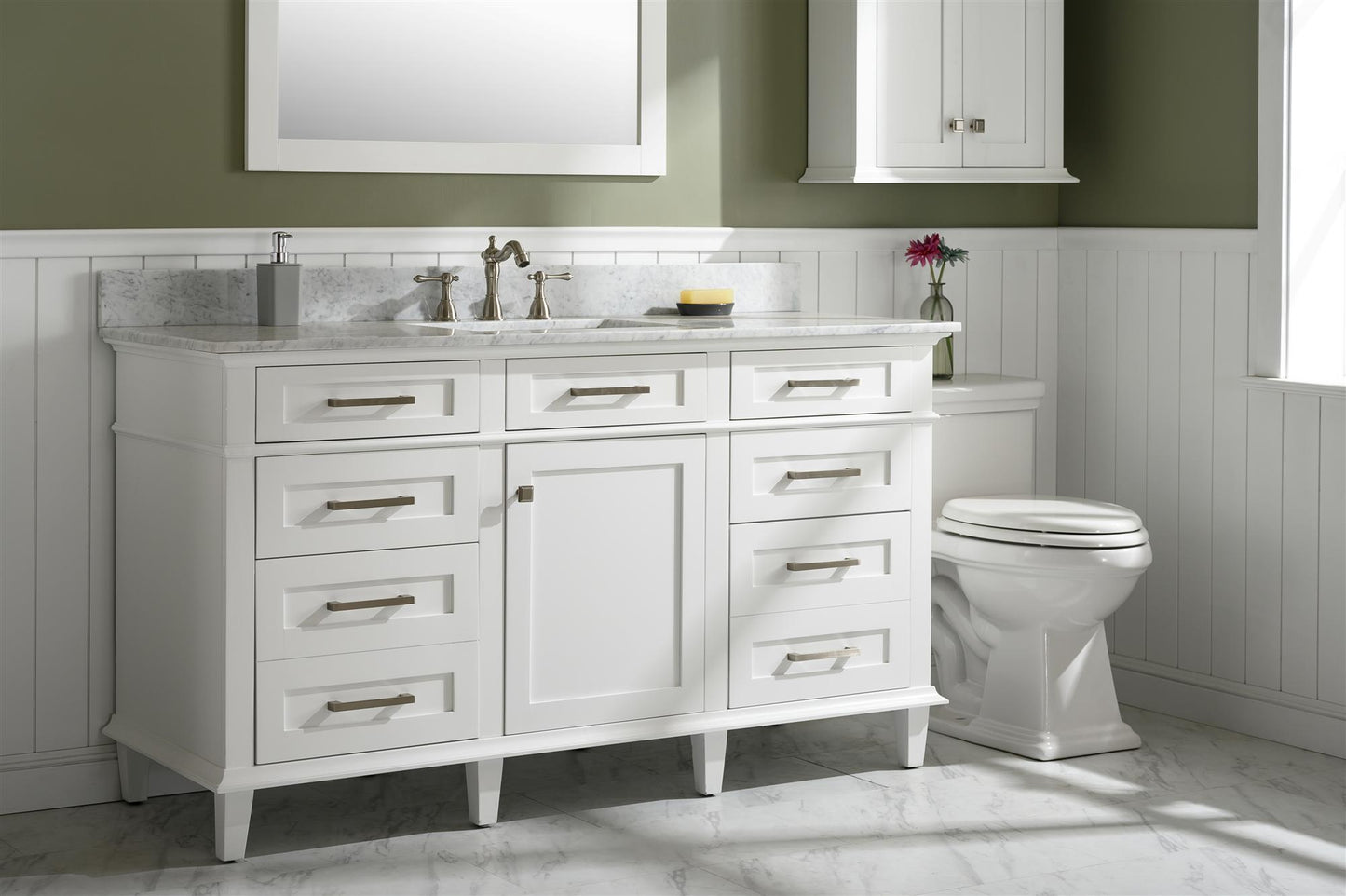 Legion Furniture 60" White Finish Single Sink Vanity Cabinet with Carrara White Top - WLF2160S-W