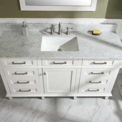 60" White Finish Single Sink Vanity Cabinet with Carrara White Top - WLF2260S-W