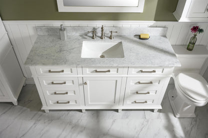 Legion Furniture 60" White Finish Single Sink Vanity Cabinet with Carrara White Top - WLF2160S-W