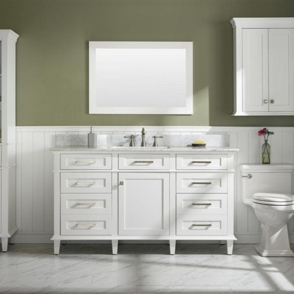 60" White Finish Single Sink Vanity Cabinet with Carrara White Top - WLF2260S-W