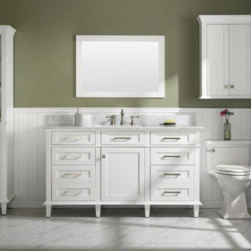 60" White Finish Single Sink Vanity Cabinet with Carrara White Top - WLF2260S-W