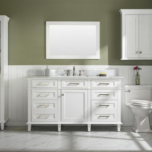 60" White Finish Single Sink Vanity Cabinet with Carrara White Top - WLF2260S-W