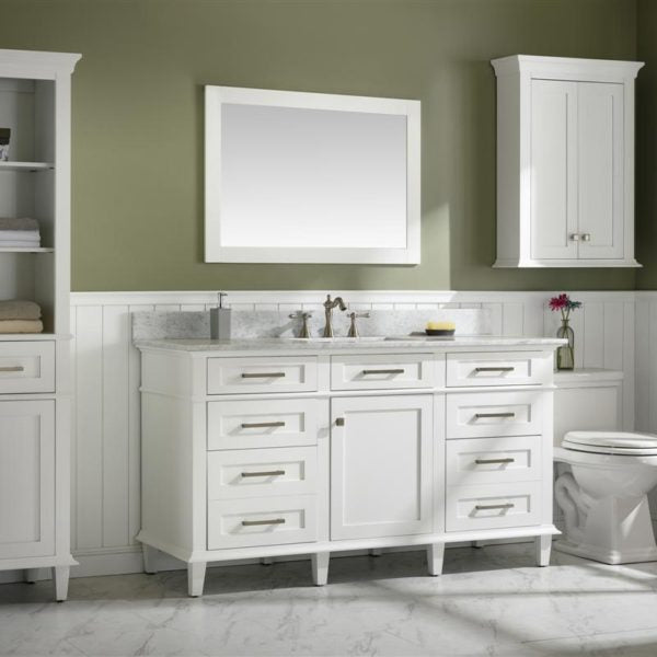 60" White Finish Single Sink Vanity Cabinet with Carrara White Top - WLF2260S-W