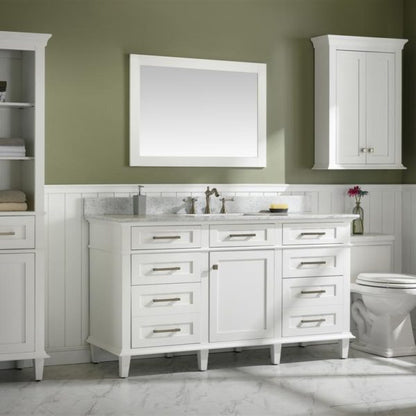 60" White Finish Single Sink Vanity Cabinet with Carrara White Top - WLF2260S-W