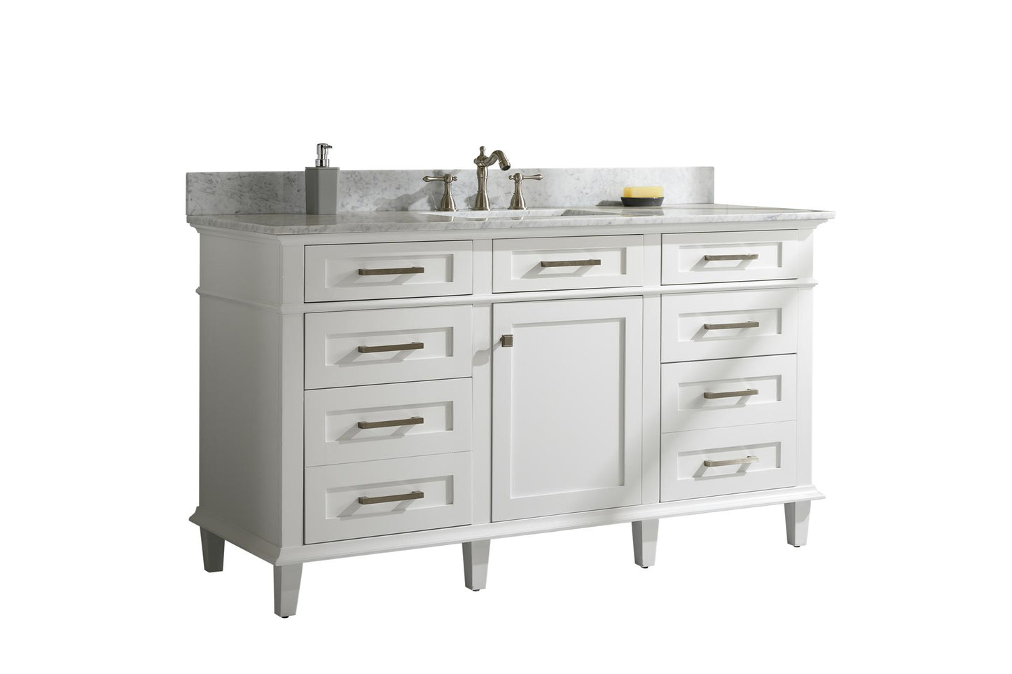 Legion Furniture 60" White Finish Single Sink Vanity Cabinet with Carrara White Top - WLF2160S-W