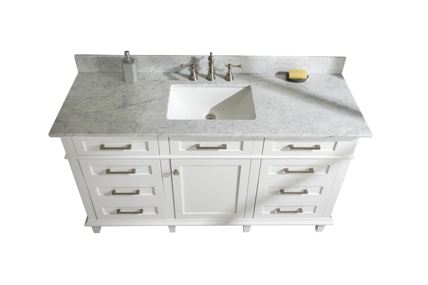 Legion Furniture 60" White Finish Single Sink Vanity Cabinet with Carrara White Top - WLF2160S-W