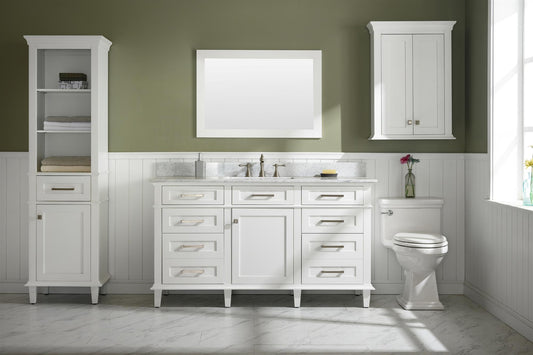 Legion Furniture 60" White Finish Single Sink Vanity Cabinet with Carrara White Top - WLF2160S-W