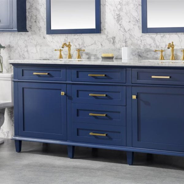 Legion Furniture 72" Blue Double Single Sink Vanity Cabinet with Carrara White Top - WLF2272-B