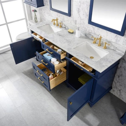 Legion Furniture 72" Blue Double Single Sink Vanity Cabinet with Carrara White Top - WLF2272-B