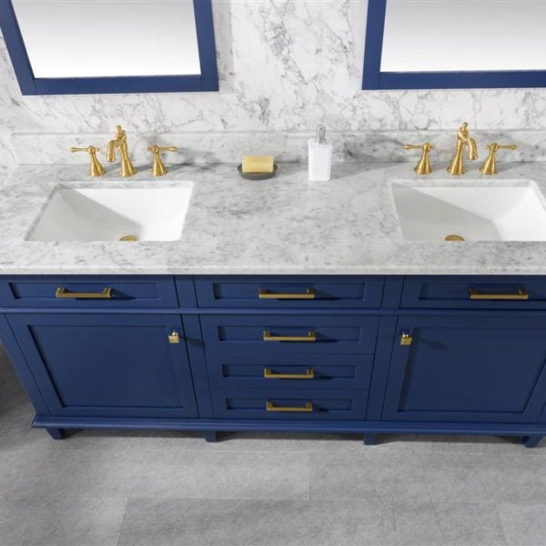 Legion Furniture 72" Blue Double Single Sink Vanity Cabinet with Carrara White Top - WLF2272-B