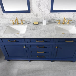 Legion Furniture 72" Blue Double Single Sink Vanity Cabinet with Carrara White Top - WLF2272-B