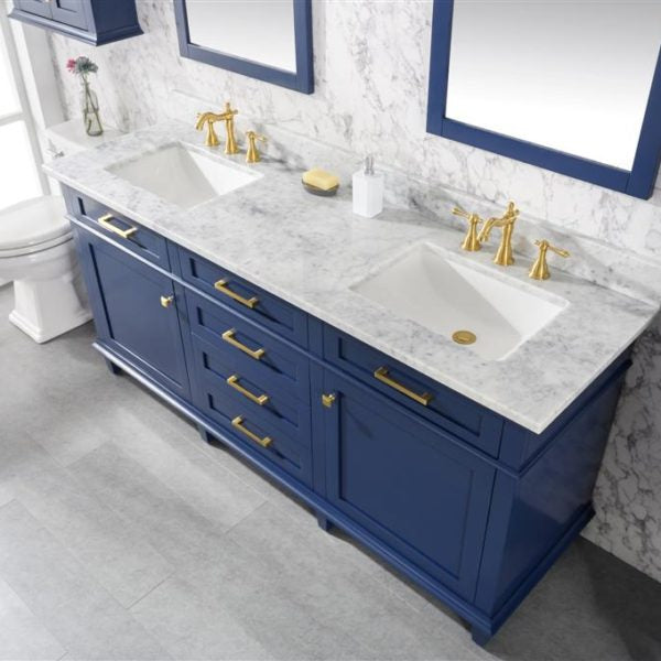 Legion Furniture 72" Blue Double Single Sink Vanity Cabinet with Carrara White Top - WLF2272-B