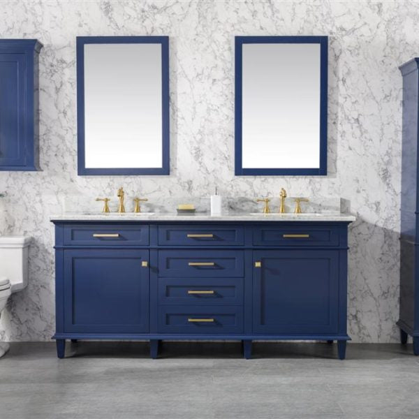 Legion Furniture 72" Blue Double Single Sink Vanity Cabinet with Carrara White Top - WLF2272-B