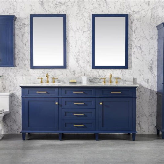 Legion Furniture 72" Blue Double Single Sink Vanity Cabinet with Carrara White Top - WLF2272-B