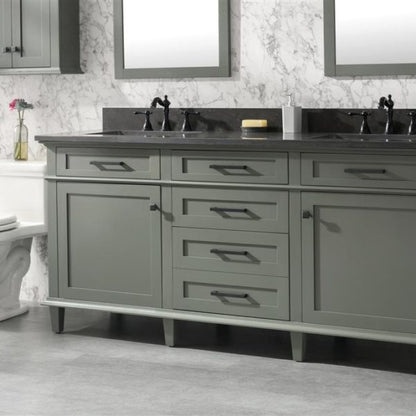 Legion Furniture 72" Pewter Green Double Single Sink Vanity Cabinet with Blue Lime Stone Top - WLF2272-PG