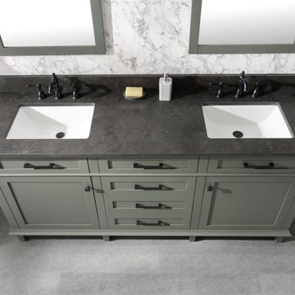 Legion Furniture 72" Pewter Green Double Single Sink Vanity Cabinet with Blue Lime Stone Top - WLF2272-PG