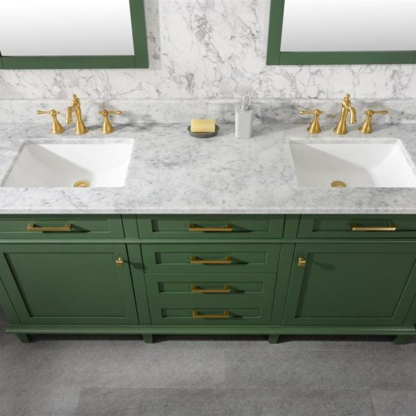 Legion Furniture 72" Vogue Green Double Single Sink Vanity Cabinet with Carrara White Top - WLF2272-VG