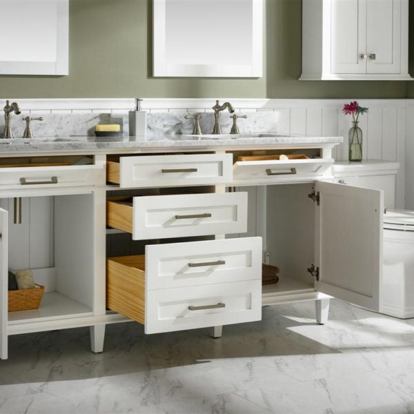 Legion Furniture 72" White Double Single Sink Vanity Cabinet with Carrara White Top - WLF2272-W